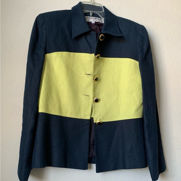 Gently Used Two Piece Career Shirt Suit-Lime/ Navy Blue Jacket Navy Blue Shirt - Picture 10 of 16